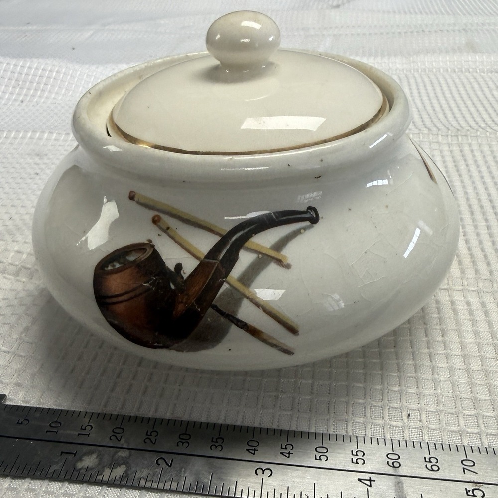 Vintage Ceramic Humidor MCM Cigars Cigarettes Tobacco‎ Gold Trim Lid